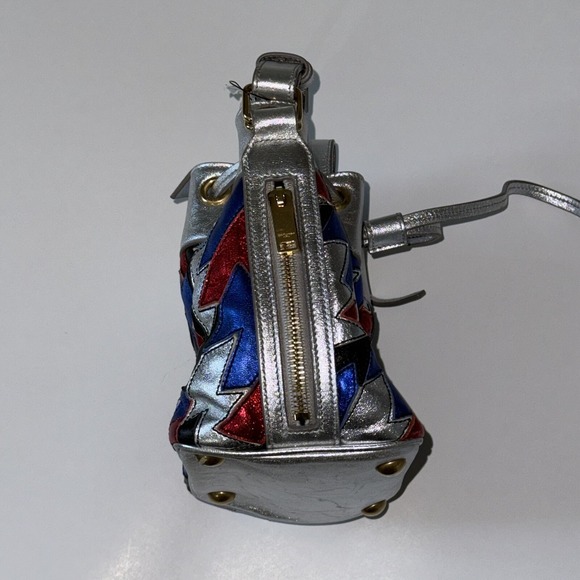 SAINT LAURENT BUCKET BAG PURSE New YSL Yves SILVER RED BLUE LEATHER CROSSBODY - Picture 11 of 11